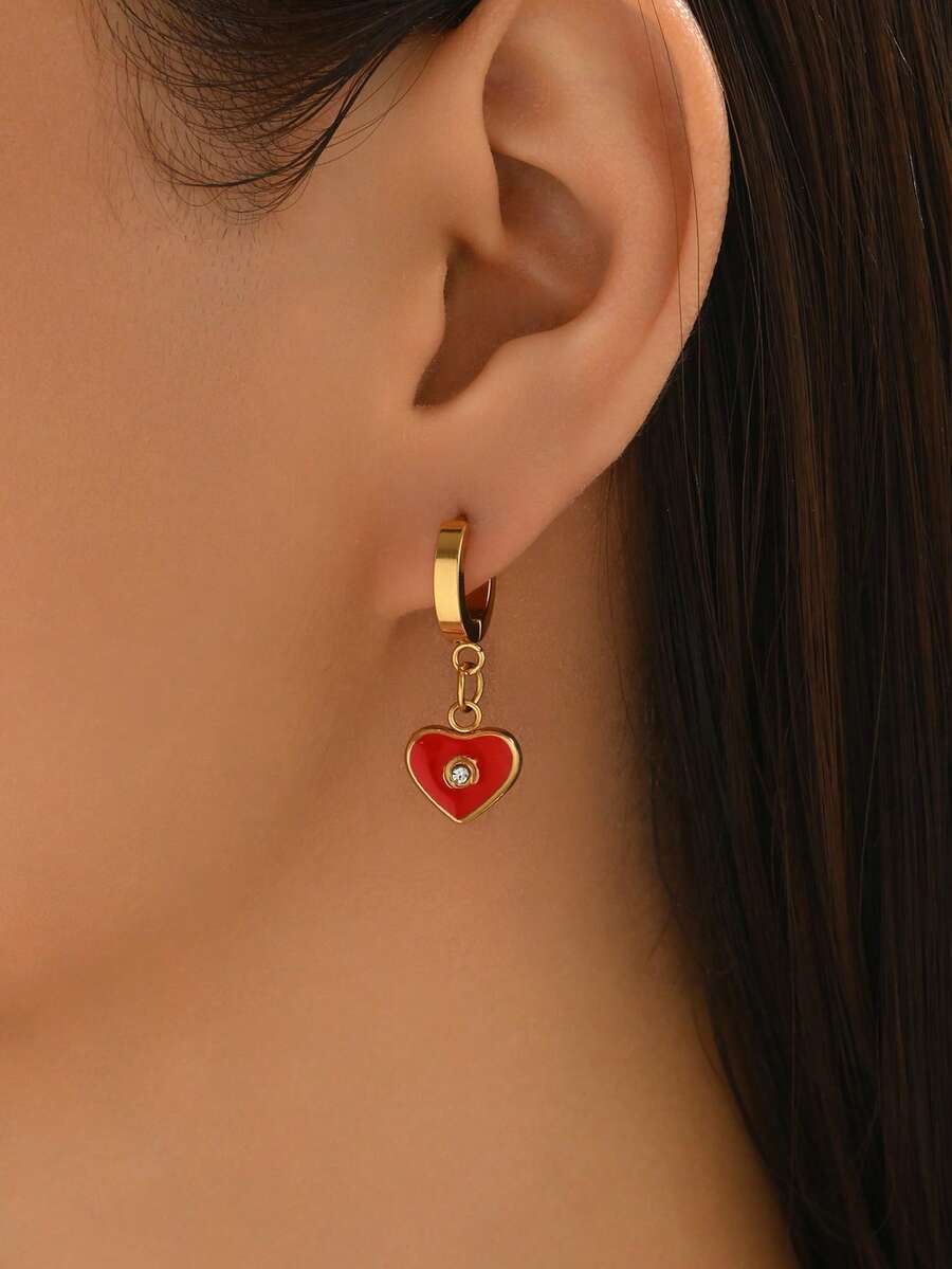 1对时尚经典百搭通勤优雅精致心形耳环（女士款） - 金黃色 - 查看 1