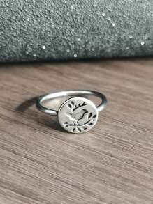 1 Peça Anel Retro Artesanal Simples Padrão de Pássaro e Galho de Árvore, Adequado para Uso Casual Diário para Mulheres, Joia Personalizada de Liga