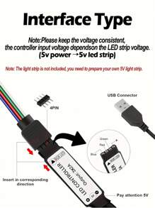 1Pc/2pcs 44 Keys Remote Control And Controller For 5V LED Strip Light / IR Remote /USB Interface Plug And Play (Not With LED Strip Light)