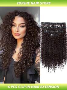 6 piezas Extensiones de cabello con clip de 16 pulgadas, extensiones de cabello rizado sintético con clip para mujeres, postizos - Multicolor - Ver 2