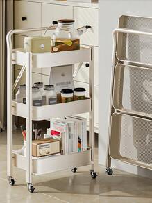 Kitchen Cart, Foldable, Cart With Casters, 3-Tier, Kitchen Rack, Steel Rack, Cart With Casters, Space-Saving Storage, 29.5cm, Slim, With Handle, Carbon Steel, Sturdy, 60kg Load Capacity, Small Items, Bathroom, Kitchen Storage, Next To Refrigerator, Easy Assembly