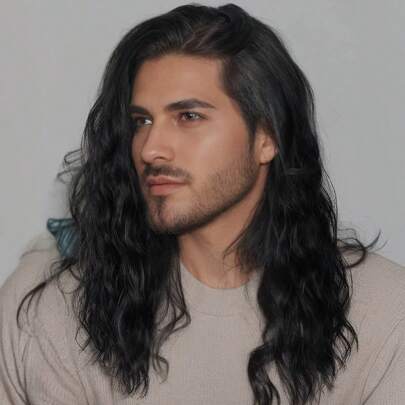 Men's Wig Black Long Curly Hair 25 Years Of Fashion Popular Wig Black Synthetic Wig Rock Wig Daily Versatile