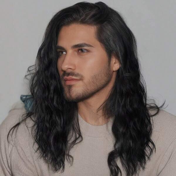 Men's Wig Black Long Curly Hair 25 Years Of Fashion Popular Wig Black Synthetic Wig Rock Wig Daily Versatile