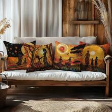 4pcs African Art Sunset Life African Women Printed Throw Pillow Covers [No Pillow Insert], 17.7*17.7in(45*45cm), [Single-Sided Printing] Farmhouse Rural Landscape Polyester Decorative Cushion Covers, For Sofa, Bed, Living Room, Bedroom, Car, Office, Hotel Decor, All Seasons Perfect Gift For Family & Friends