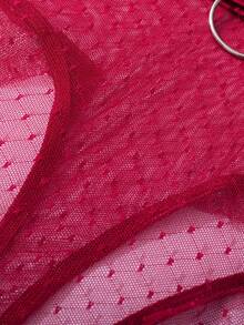 女士性感内衣套装聚拢吊袜带钢托文胸花朵刺绣2件套 - 酒紅 - 查看 5