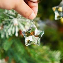 1/6pcs Transparent Pentagram Crystal Glass Suncatcher Christmas Ornaments Clear Faceted Glass Christmas Star And 2025 Annual Christmas Star Crystal Hanging Ornaments For Christmas Tree Winter New Year Party Supplies Christmas Decor