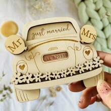 1 Pc/3 Pcs New Wooden Marriage Car Wallet, Wedding Gift Wallet, Heart & Flower Wooden Craft, Wooden Marriage Wallet, Car Wallet