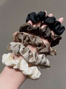 5pcs Women's Elegant High-End Satin Solid Color Simple Hair Scrunchies. Fashionable Vintage Versatile Hair Ties Set Of 5. Suitable For Daily Wear.Hair Ties Scrunchy Hair Ties, Casual