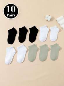 10 Pairs Children's Thin Black, White, Gray Short Socks, Comfortable & Soft Ankle Socks For Students And Dancewear, Spring/Summer - Multicolor - View 9
