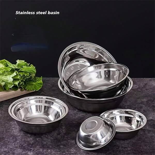 5pcs Stainless Steel Mixing Bowls - Multi-Purpose For Soups, Rice, Fruits And Vegetables - Durable Kitchen Essential,School Supplies
