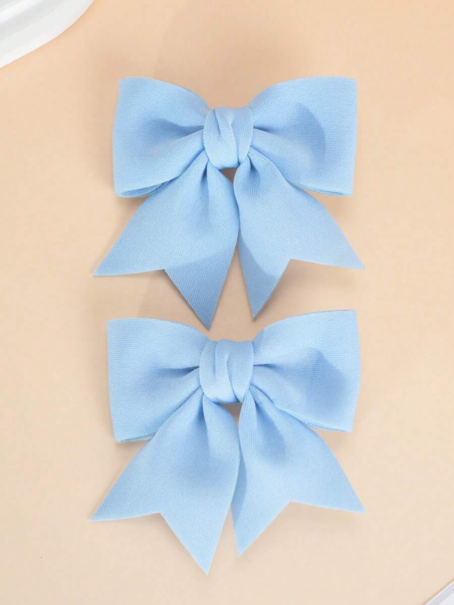 2pcs Girls Blue Bow Hair Clips, Fashionable & Cute For Everyday Use - Blue - View 1