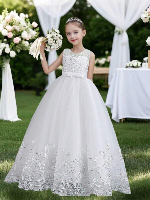 Vestido de encaje de niña pequeña para dama de honor, vestido formal para boda, cumpleaños, fiesta, ocasión festiva