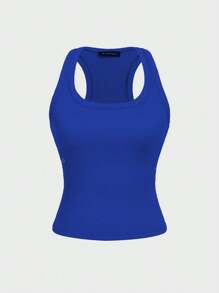 Floreya Women's Square Collar Camisole Tank Top, Casual Slim Fit Cropped Sleeveless Vest, Versatile Layering Or Standalone Wear, Minimalistic French Style, Suitable For All Seasons