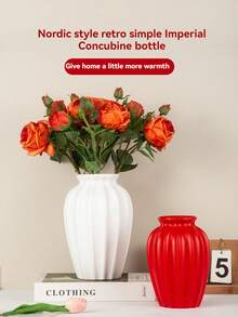 1pc Ceramic-Like Vase, Vintage American Style Flower Vase For Floral Arrangement, Living Room Decor - White - View 2