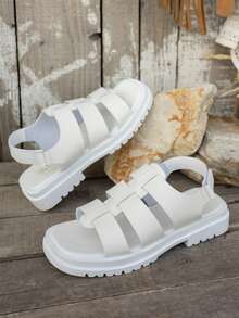 全新夏季女童钩环露趾休闲凉鞋，时尚舒适平底凉鞋