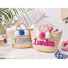 1pc Custom Woven Bag, Personalized Name/Letter Woven Tote Bag, Handmade Woven From Corn Straw, Coastal Beach Vacation Style, Exclusive Gift For Parties, Weddings, Birthdays, Christmas, Versatile And Multi-Purpose, All-Purpose, Large Capacity, Versatile, Multifunction, Commuting, Business Casual, Basics, Custom, Ideal Gifts For Her, Her, Family, Friends, Girlfriend, For Anniversaries, For Birthdays, For Holiday/ Vacation, For Outdoors/Outings/Travel/Hiking/Stadium/Sports/Climbing, For Business/Commute/Work/Office,School Supplies,Back To School,For Office,For School,For Classroom,For Teacher Gifts,For University,For Colleague,For Dorm Rooms,For Teacher,For Boys And Girls,For Teenagers,Junior High School Students,Middle School Students,High School Senior High School Students,College Students,University Students,Freshman,Sophomore,Underclassmen - Beige - View 3