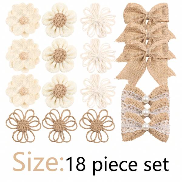 Flores de cuerda de lino mixta, lazos de arpillera hechos a mano DIY, empaque de caja de regalo, decoraciones para ropa, calzado, accesorios, navidad, boda, festival y fiestas