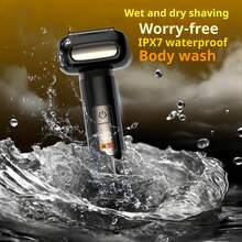 男士电动剃须刀，往复式电动剃须刀，带智能数字显示的四刀片剃须刀，IPX6 男士礼物，Type-C 充电全身可水洗大容量锂电池