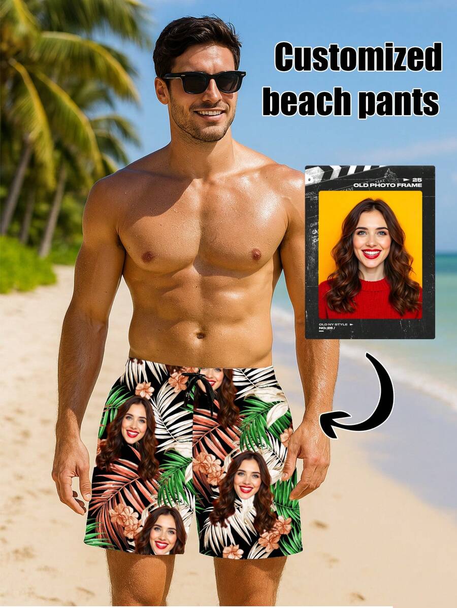 Personalisierte Herren Strand Shorts mit individualisierten Designs wie Porträts, Kinder, Haustiere, Cartoons, Urlaubsthemen, lustig und interessant