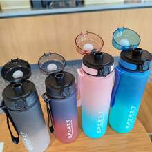 1pc, Large Capacity Frosted Gradient Color Fashion Sports Water Bottle Portable Outdoor Plastic 1000ml Water Bottle With Rope