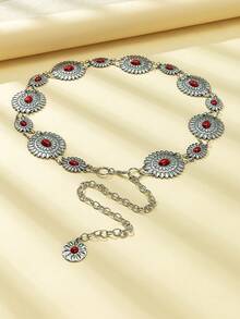 1pc Western Chain Waist Belt With Silver Pendant And Fashionable Metal Belt, Featuring Daisy, Petal, And Flower Designs, Can Be Paired With Pants, Skirts, Dresses, Swimsuits, Suits, Jackets, And More. Suitable For Daily Wear, It Can Also Be Used For Weddings, Bachelor Parties, Dinners, And Dances - Silver - View 7