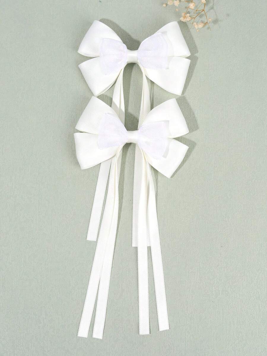 2 peças de laços de cabelo brancos para o Dia das Mães, presilhas de jacaré em tecido, acessórios de cabelo elegantes para mulheres, presentes para mães
