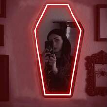 1pc Coffin-Shaped Mirror Neon Light, Size: 42.4cm/16.7in*23cm/9in. Unique Coffin-Shaped Mirror Neon Light Creates A Mysterious Atmosphere, Suitable For Personalized Space Decoration. USB Powered With Dimming Switch, Applicable For Bedroom, Studio And Holiday Party Setup. - A - View 6