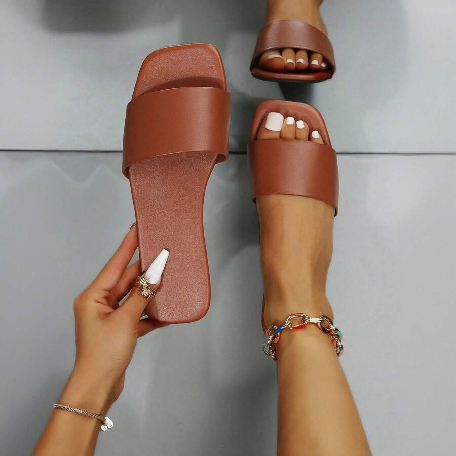 Comfort Sandals For Women Square Toe Slip On Style Cushioned Footbed Everyday Wear - màu nâu - Xem 1