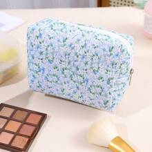 Borsa per il trucco con stampa floreale ditsy, kit da viaggio multifunzionale rosso fuoco per l'assistenza sanitaria e il trasporto di articoli da toilette