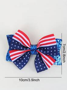 2 件 7 月 4 日爱国蝴蝶结，适合女士女孩，红蓝白罗缎丝带独立日蝴蝶结鳄鱼夹，美国国旗印花阵亡将士纪念日蝴蝶结发夹，可爱闪光美国国旗日风车蝴蝶结发夹，女士发饰爪夹