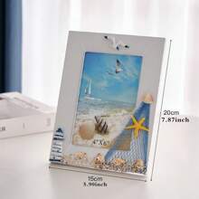 1Pc Seaside Nautical Style Photo Frame – Beach Shell Wood Picture Frame Decoration For Tabletop Or Shelf Display – Coastal Ocean Theme Wooden Ornament For Living Room Bedroom Office