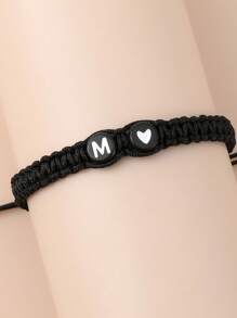 1pc Minimalist 26 Alphabet Braided Adjustable Bracelet, Personalized Heart Letter Friendship/Couple Bracelet, Suitable For Valentine's Day And Birthday Gift
