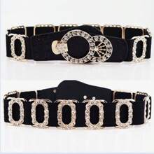 1pc Bohemian Style Solid Color Casual Elegant Cute Party Palace Waist Belt With Elastic Band And Rhinestone Decoration, All Season