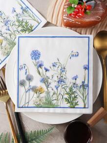 20 pièces Serviettes de déjeuner jetables colorées avec motif floral et végétal pour fêtes
