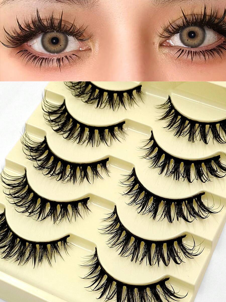 Asiteo 5 Pairs Exaggerated Cartoon Big Eye Effect False Eyelashes, Full Strip Lashes, Spiky Cartoon False Lashes, Suitable For Daily Wear, Cosplay, Party Makeup - 尖尾漫畫款 - 查看 1