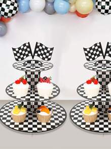 2Sets 3 Tiers Race Car Theme Cupcake Stand,Black White Checkered Pattern Paper Cupcake Holder Cupcake Tower,Race Car Party Decor,Birthday Party Decorations,Checkered Party Decor,Let's Go Racing Car Party Supplies,Creative DIY Cake Decor,Kitchen Cake Cooking Decorations,Cupcake Dessert Display,Babyshower Mother's Day Graduation