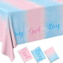 1Pc Pink Blue Gender Reveal Party Tablecloth, Table Cover,Disposable Tablecloth, Waterproof Tablecloth,Party Supplies, Waterproof Plastic Table Cover, Dining Room Decor, Party Decor,Table Decor