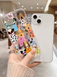 1 pieza Funda protectora de teléfono con pintura de cachorro de dibujos animados transparente y gruesa, resistente a caídas