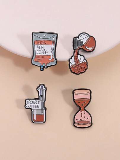 4 件咖啡爱好者徽章金属别针胸针，送给朋友的优雅礼物，适合男女日常佩戴