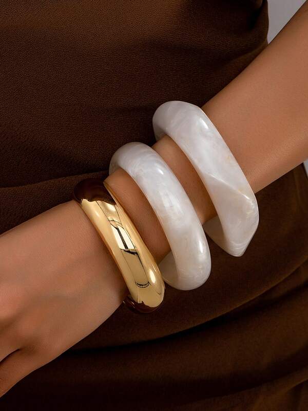 3pcs/Set Fashionable & Elegant Wide Bangle Bracelet Set, Suitable For Women Party, Daily Wear, Gift