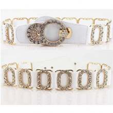 1pc Bohemian Style Solid Color Casual Elegant Cute Party Palace Waist Belt With Elastic Band And Rhinestone Decoration, All Season