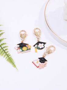 1pc Cherry Blossoms And Sunflowers Graduation Season Keychain Enamel Doctoral Hat Metal Key Ring For Women Girl Bag Backpack Hanging Key Chains DIY Gifts