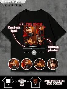 Customized "Music Festival" Photo T-Shirt For Men - Customize Your Text, Photo, Name, Selfie/Baby/Friend/Idol/Couple/Family/Party/School/Sports/Pet Love Photo Print, Logo/Business/Company Gathering Uniform, Birthday Gift, Holiday Gift, Party Favor - Black - View 1