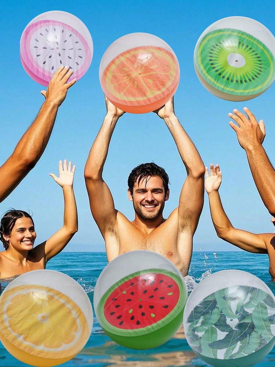 1 个充气西瓜、橙子、火龙果、猕猴桃、独角兽沙滩球、娱乐游戏户外球、圣诞节 - 彩色 - 查看 1