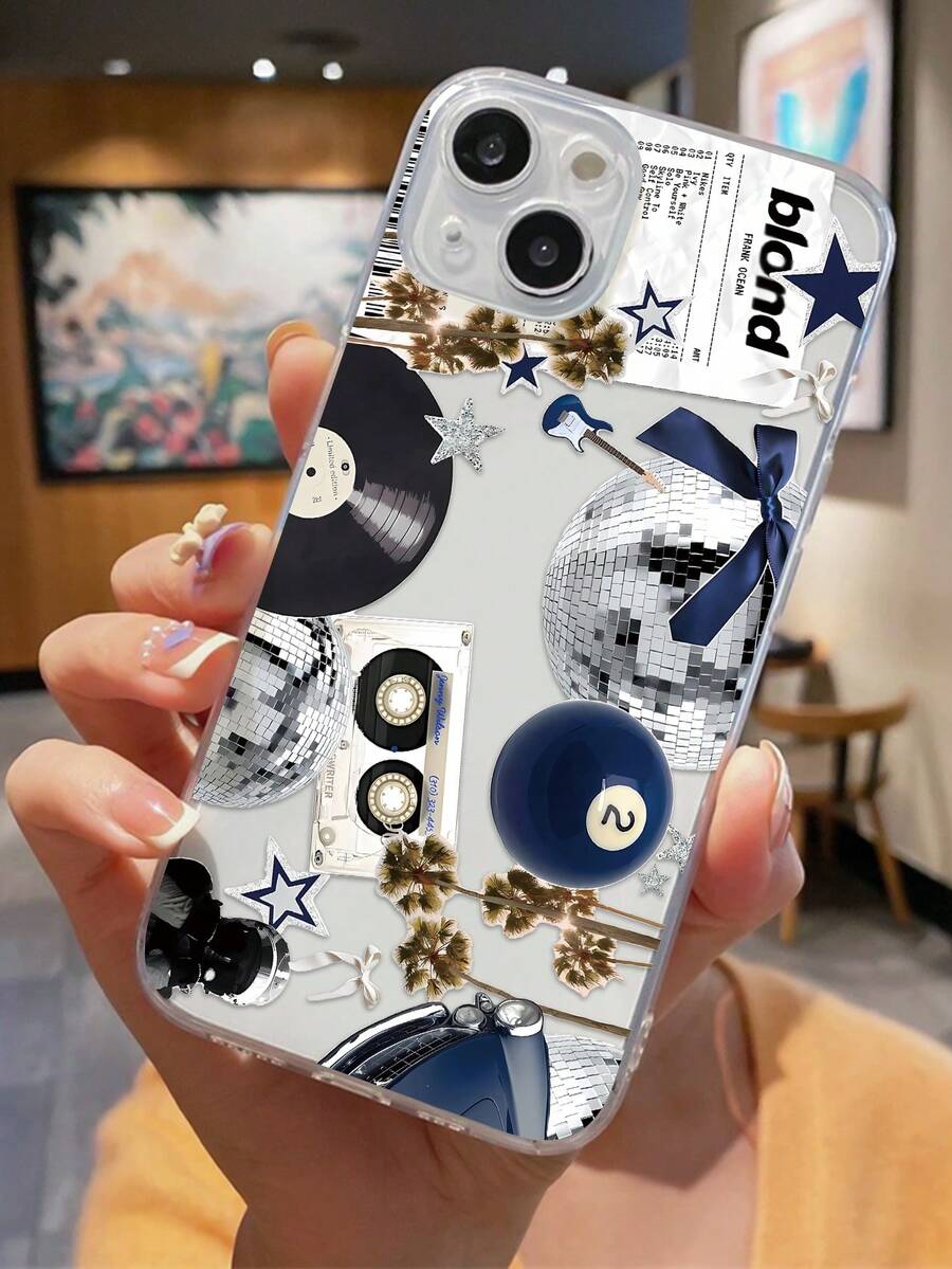 1pc Fashion & Personalized Star, Bow, Palm Tree Print Full Coverage Transparent Anti-Fingerprint TPU Soft Phone Case Compatible With IPhone16promax/16/16pro/16plus/11/15/15pro/15promax/12/13/14promax/Xs/Xr/11pro/11promax/12pro/12promax/13pro/13promax/7plus/14pro/14promax/14plus/7plus/8plus/8/Se2/12mini/13mini, Anti-Yellowing Waterproof Shockproof Anti-Fall Scratch Resistant - Multicolor - View 1