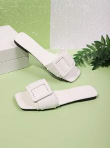 Minimalist Strap Flat Sandals, European & American Style Solid Color, Adjustable Buckle Design, Comfortable & Versatile, Suitable For Street & Vacation, Essential Summer Fashion Item!