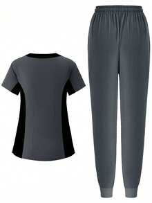 (Four-Piece Set) Scrubs Uniform Women's Running Matte Elastic Sports Nurse  Uniform Wash Clothes Work Clothes Breathable Scrub Shirt - 藍色 - 查看 4