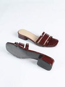 Giày sandal cao gót nữ, sandal hở mũi casual nữ, sandal đế bằng gót chunky thời trang, dép lê đi biển tiện dụng, trang phục mùa xuân hè. - Màu Đỏ Sâu - Xem 3