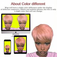 Meat Pink Color Short Straight Pixie Bob Brazilian Remy Human Hair Wig For Women In Coral Pink Glueless Design Layered Pixie Human Hair Perfect For Cosplay.180% Density 4 Inch