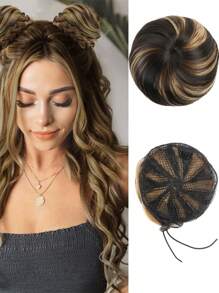 Synthetic Clip-On Hair Bun Elastic Band Straight Hair Black-Brown Chignon Extension Scrunchie Hairpiece For Women